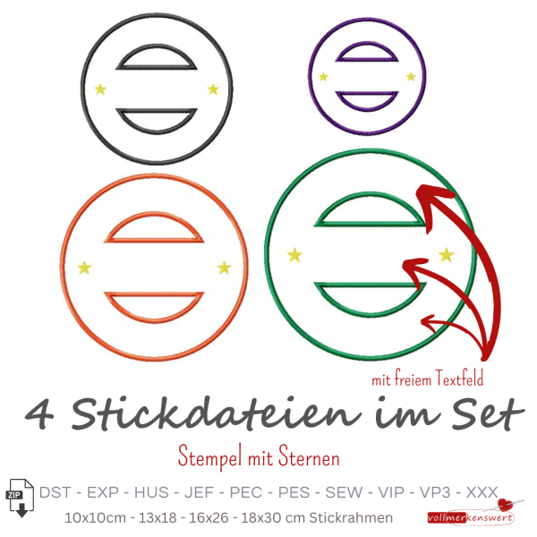 4 Stickdateien Stempel - Applikation blanko für 10x10 / 13x18 / 16x26 / 18x30 cm Stickrahmen im Set